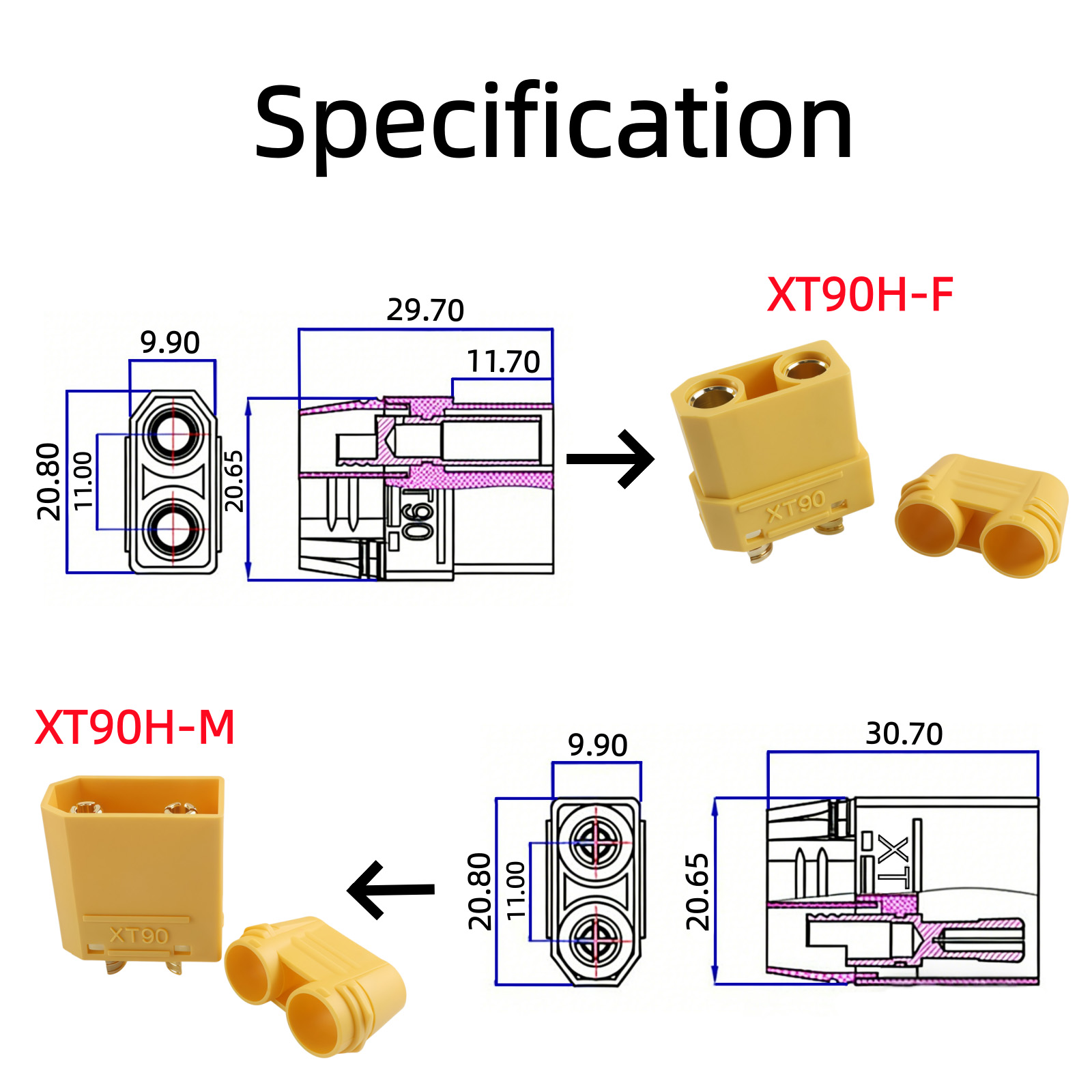 Złącze XT90 męskie i żeńskie,  – Drone Battery Connector recenzja i cena